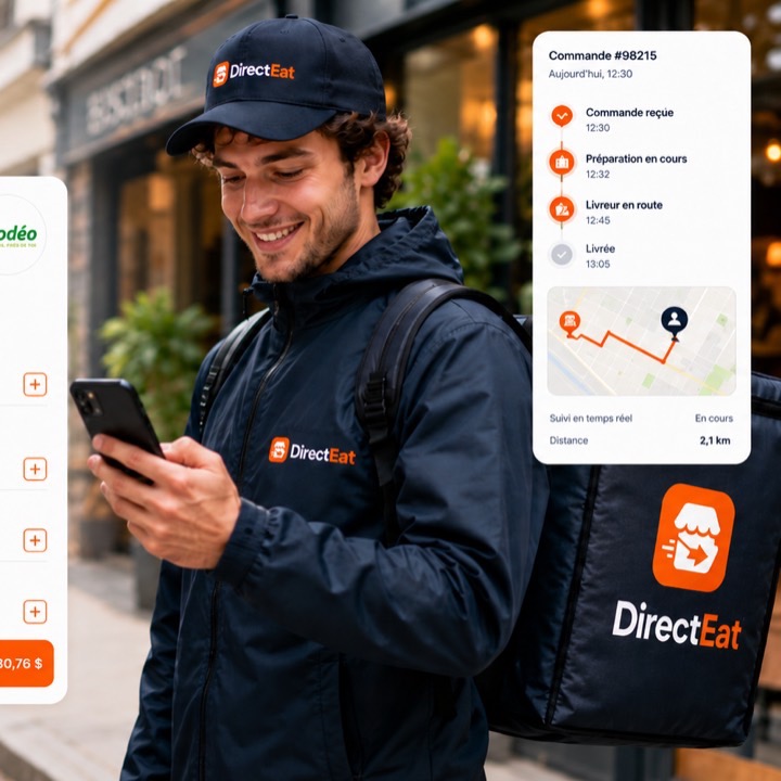 Livreur DirectEat suivant une livraison sur son téléphone